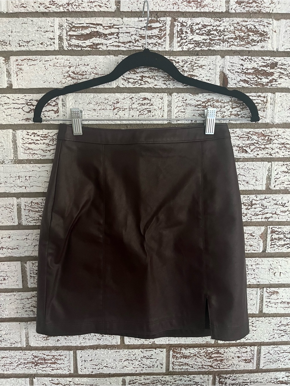 Abercrombie & Fitch Brown Vegan Leather Mini Skirt Slit Zip Women's XS